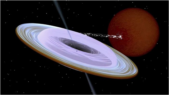 Астрономы наблюдают черную дыру со странным наклоном оси